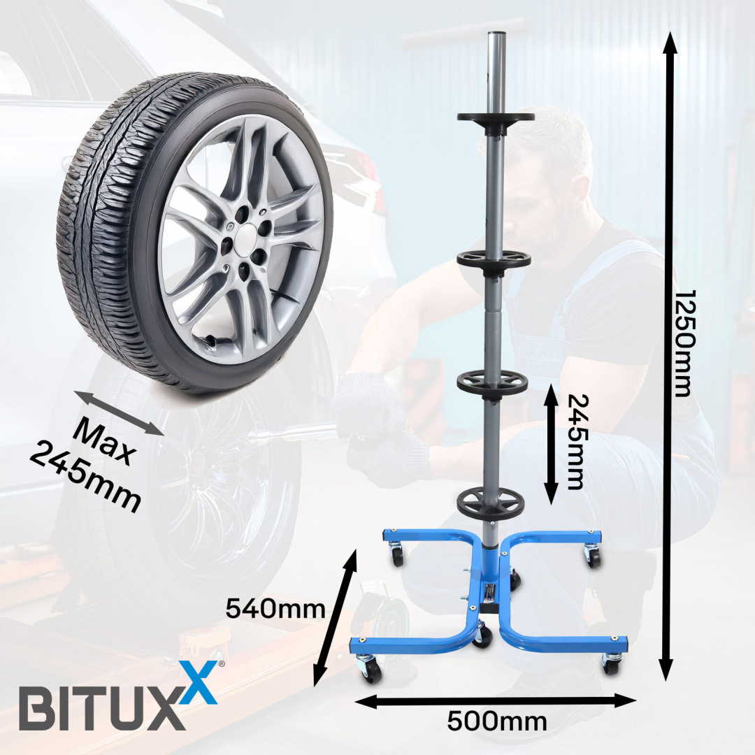 Stojan na ráfky Stojan na pneumatiky BITUXX do 150 kg ocelový stojan na kolech MS19498